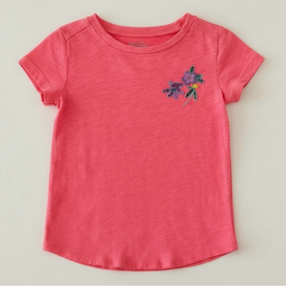 J.Crew Crewcuts Coral Pink Floral Embroidered Sequin Short Sleeve Tee Girls 4/5